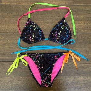Hot Tuna Paint Splatter Bikini with Shoe Lace Ties